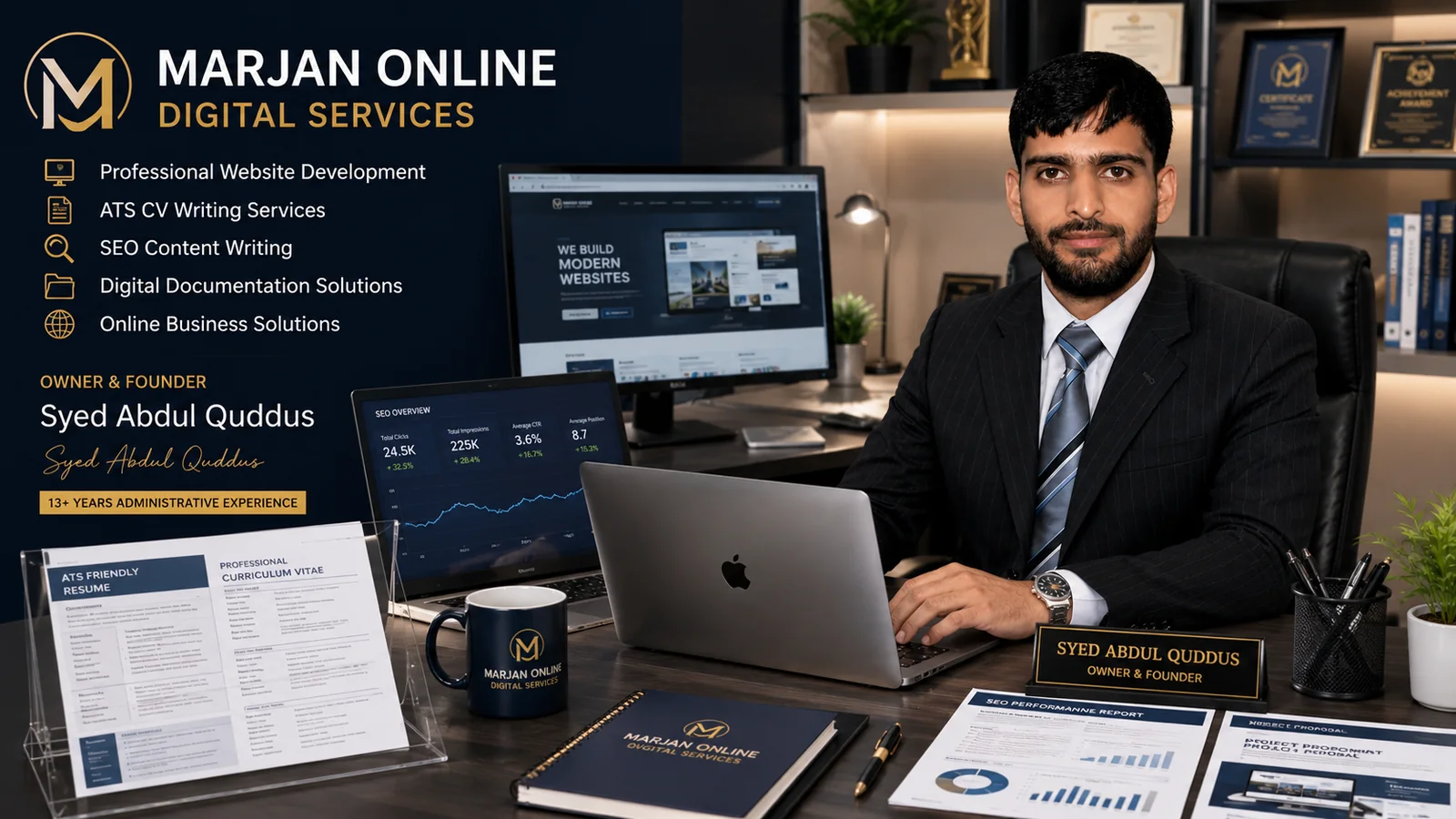 Marjan Online Digital Services owner office work desk