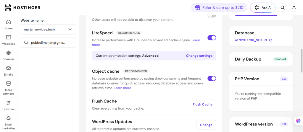 Website Backup Settings