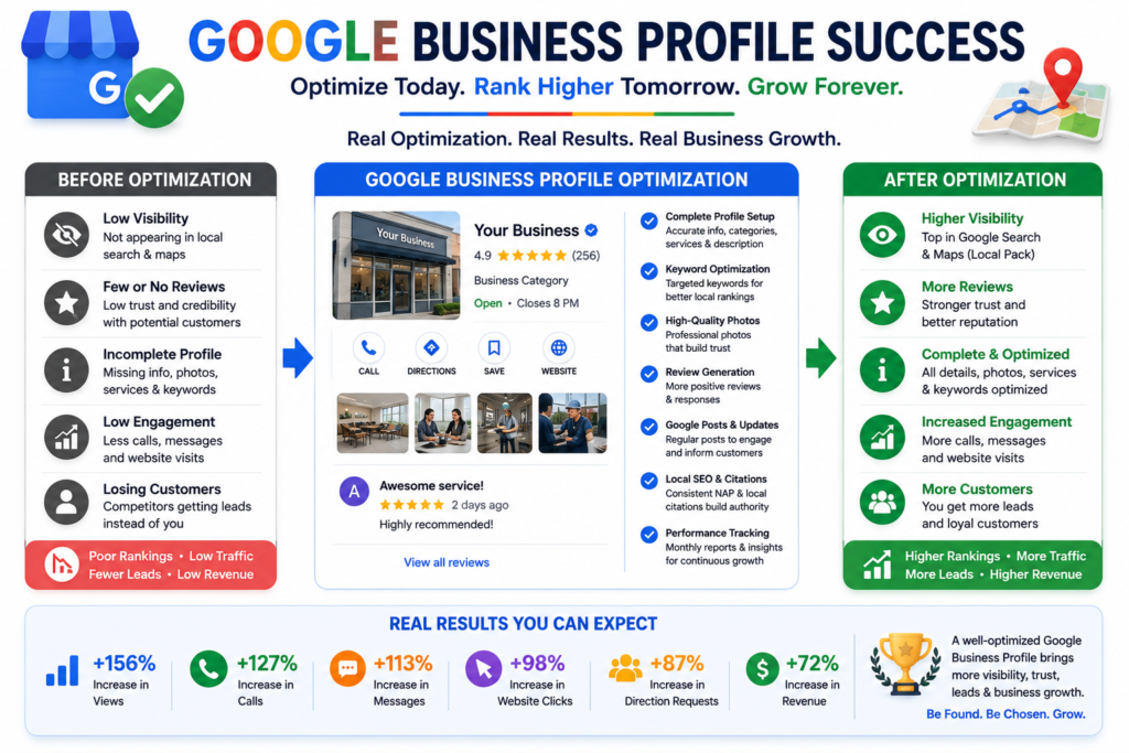 Successful Google Business Profile optimization leading to higher rankings and customer growth
