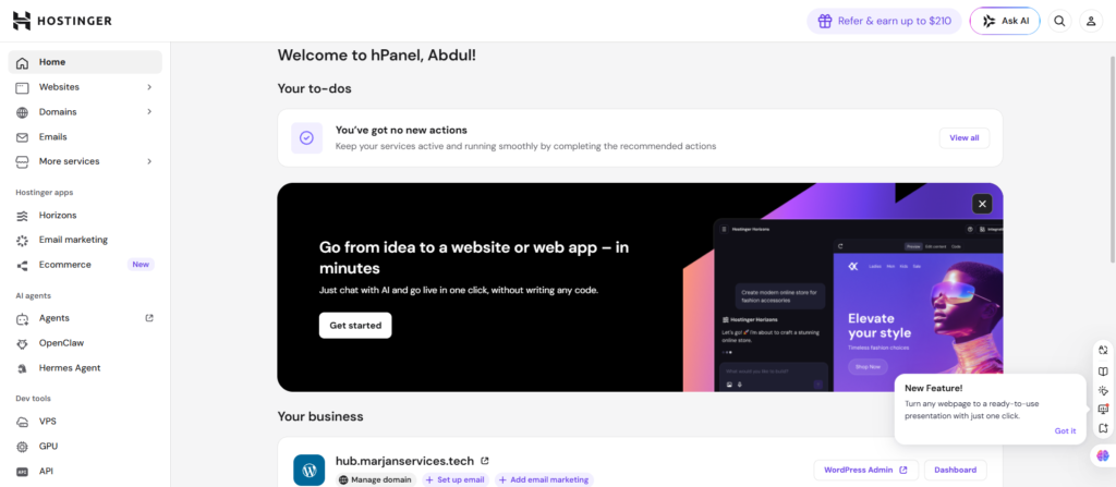 Hostinger hPanel
