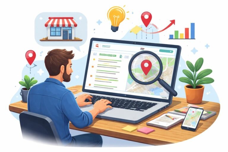 Local SEO guide showing business visibility in Google Search and Google Maps.