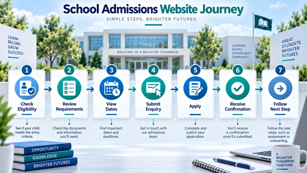 School admissions website journey from eligibility and documents to enquiry application follow up and next steps