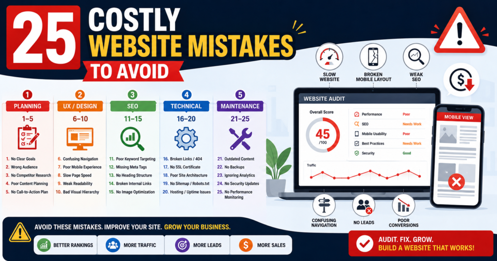 Website mistakes to avoid that hurt traffic, trust, leads and sales