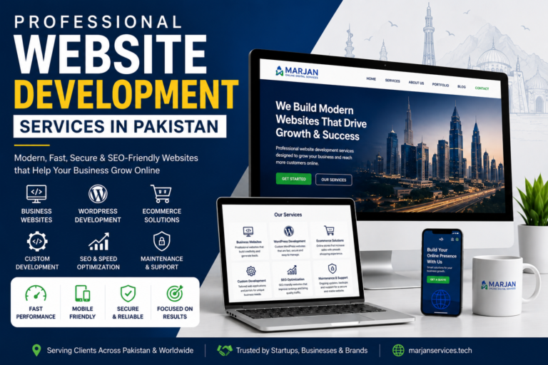 Professional website development services in Pakistan including WordPress development, ecommerce websites, custom web design, technical SEO and website maintenance.