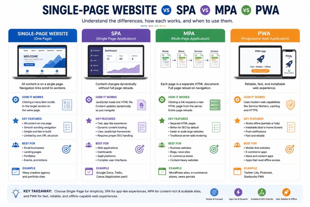 Flowchart for choosing a website type based on purpose, content, budget and technical requirements