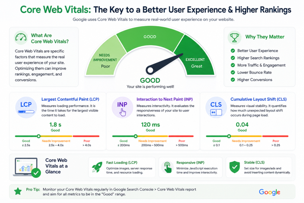 Core Web Vitals metrics LCP INP CLS explained