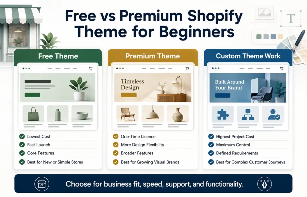 Free vs premium Shopify theme comparison for beginners