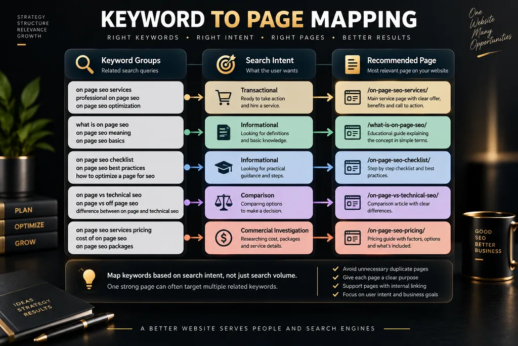 Keyword and search intent mapped to relevant website pages