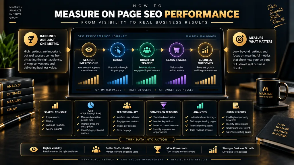 SEO performance measurement using impressions, clicks, conversions and revenue metrics