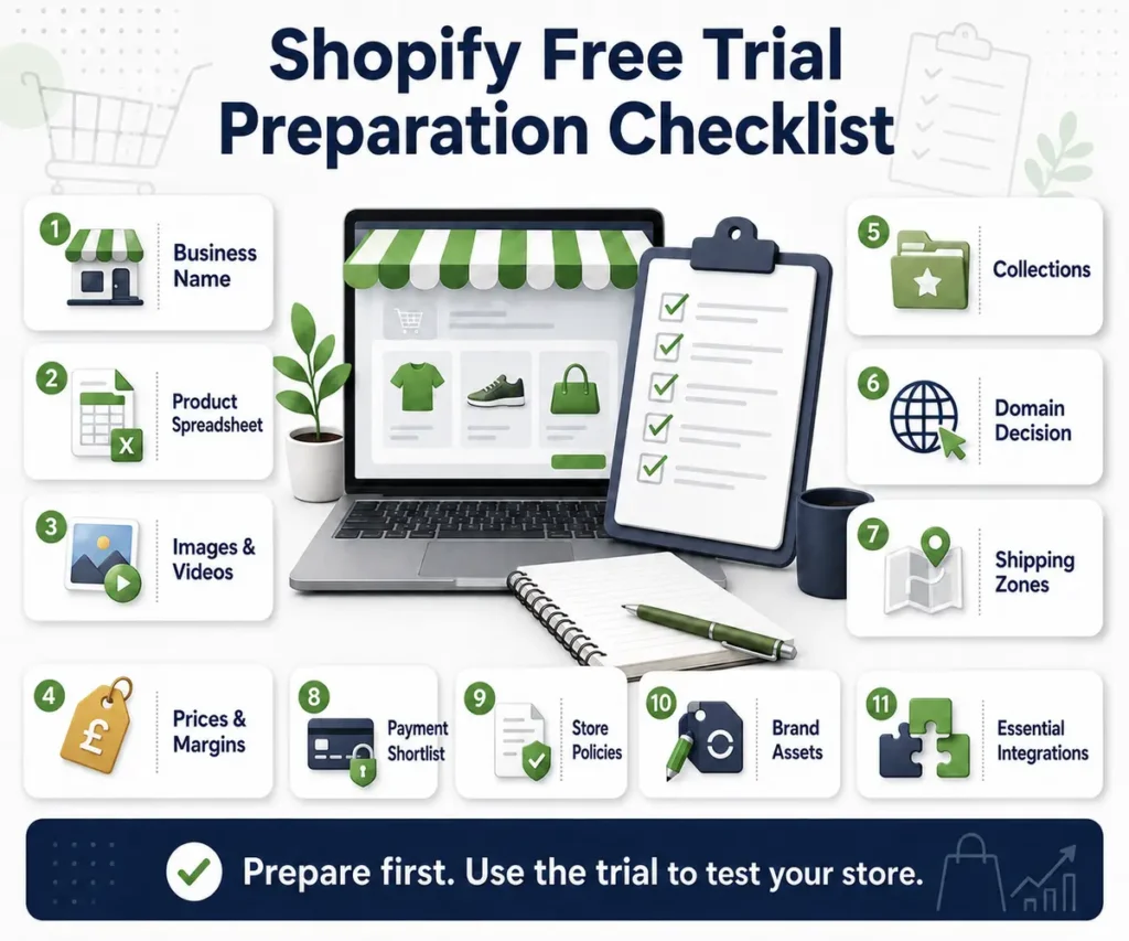 Shopify free trial preparation checklist for new store owners
