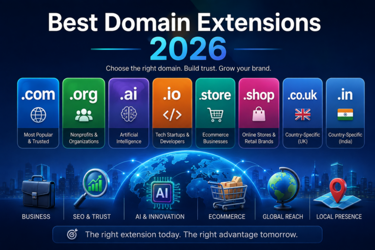 Best domain extensions comparison for business, SEO, startups, AI, ecommerce, and local websites.