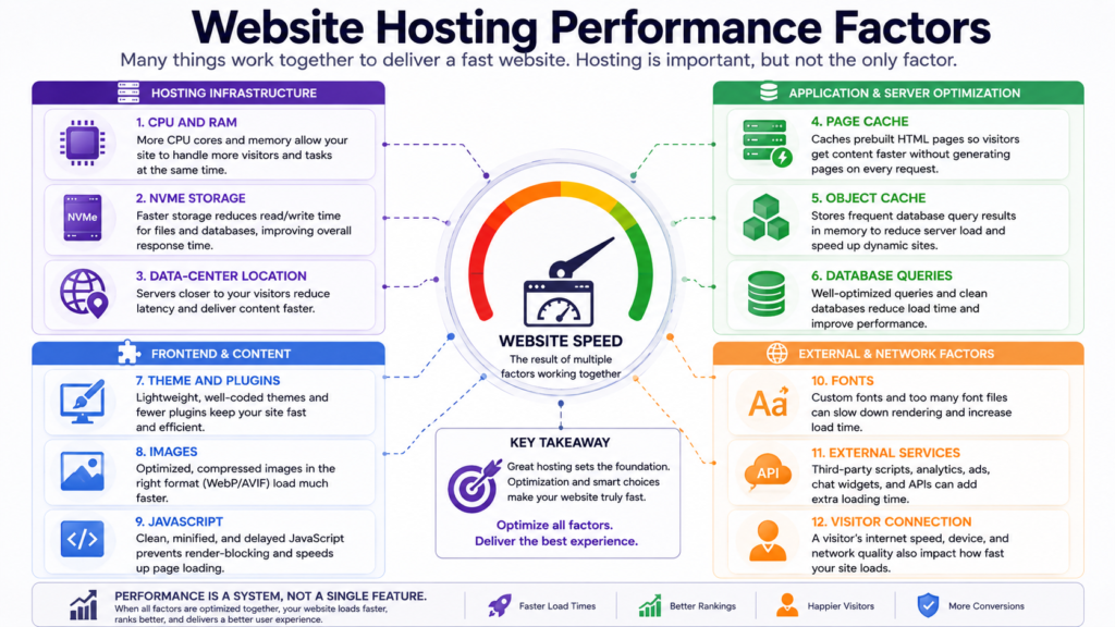 Factors affecting website performance beyond the hosting plan.