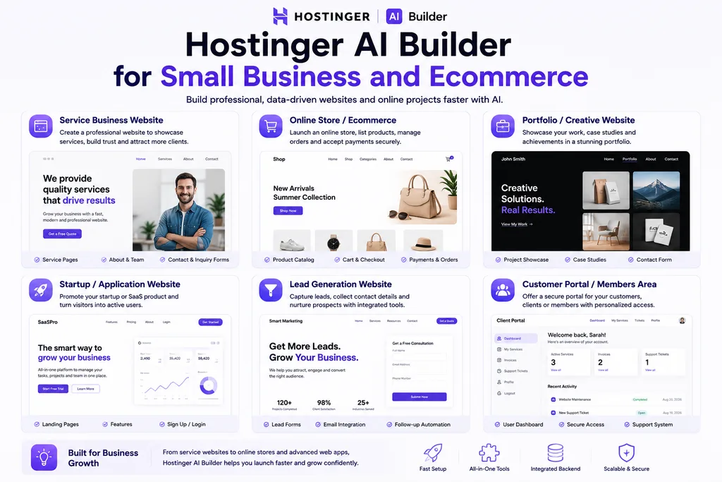 Hostinger AI Builder for small business websites ecommerce and online projects