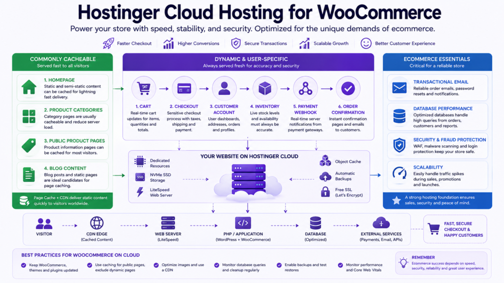 WooCommerce hosting with dynamic cart, checkout, database, caching, and email requirements