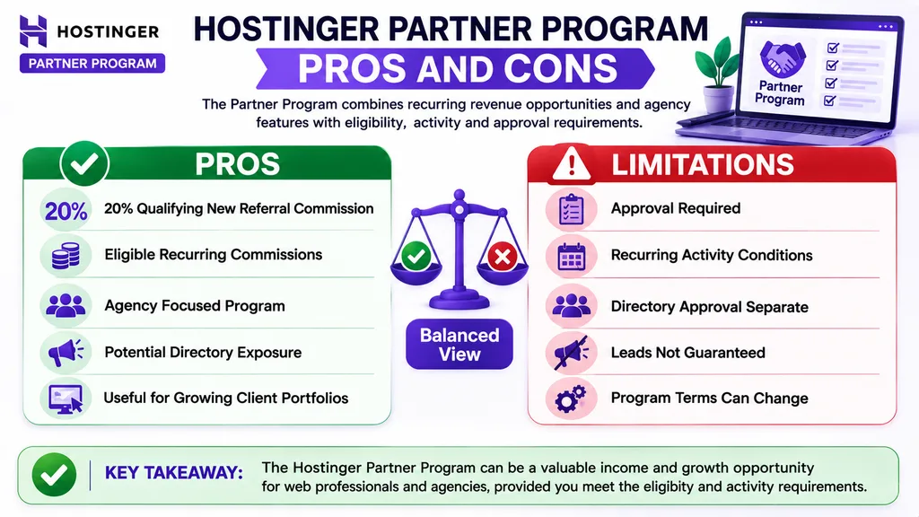 Hostinger Partner Program advantages and limitations for web professionals