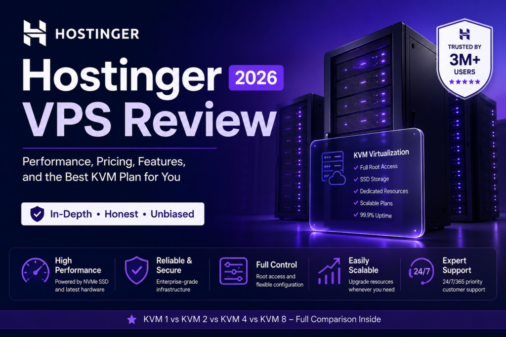 Hostinger VPS Review 2026 covering KVM plans, pricing, resources, performance factors and VPS use cases