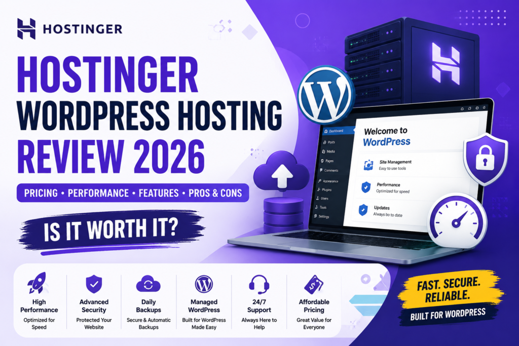 Hostinger WordPress Hosting Review 2026 covering pricing, performance, features, and WordPress suitability.