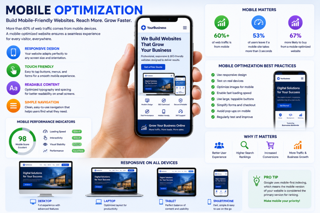 Business website optimized for smartphones and tablets.
