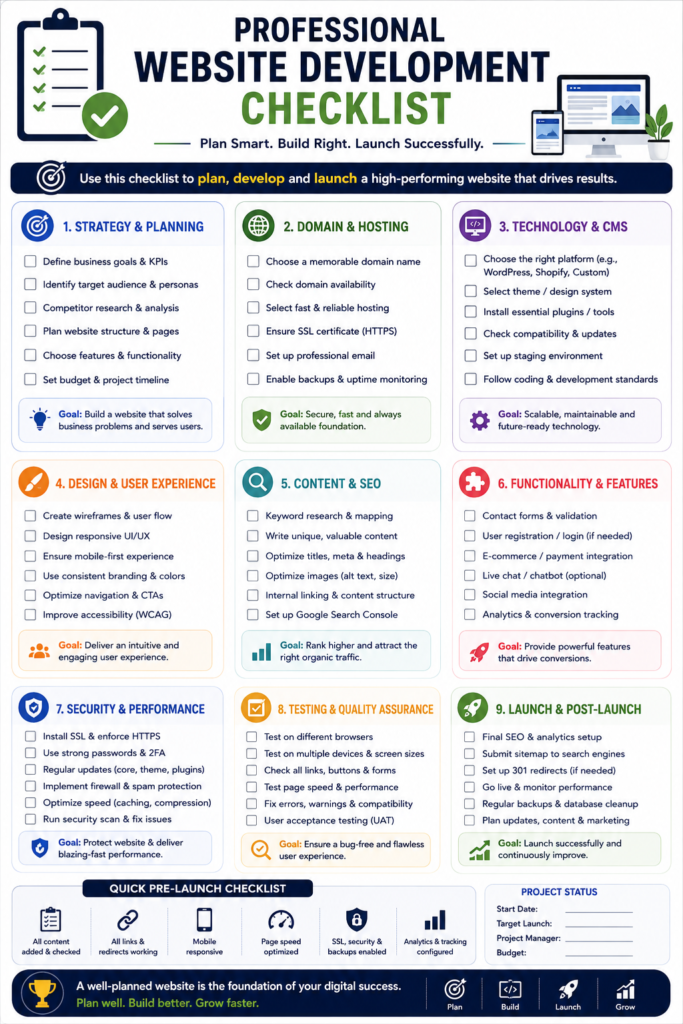 Complete checklist before starting a website development project.