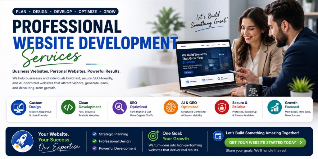 Professional website development services for business and personal websites.