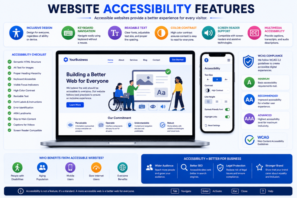 Accessible website interface supporting screen readers, keyboard navigation, and inclusive design.