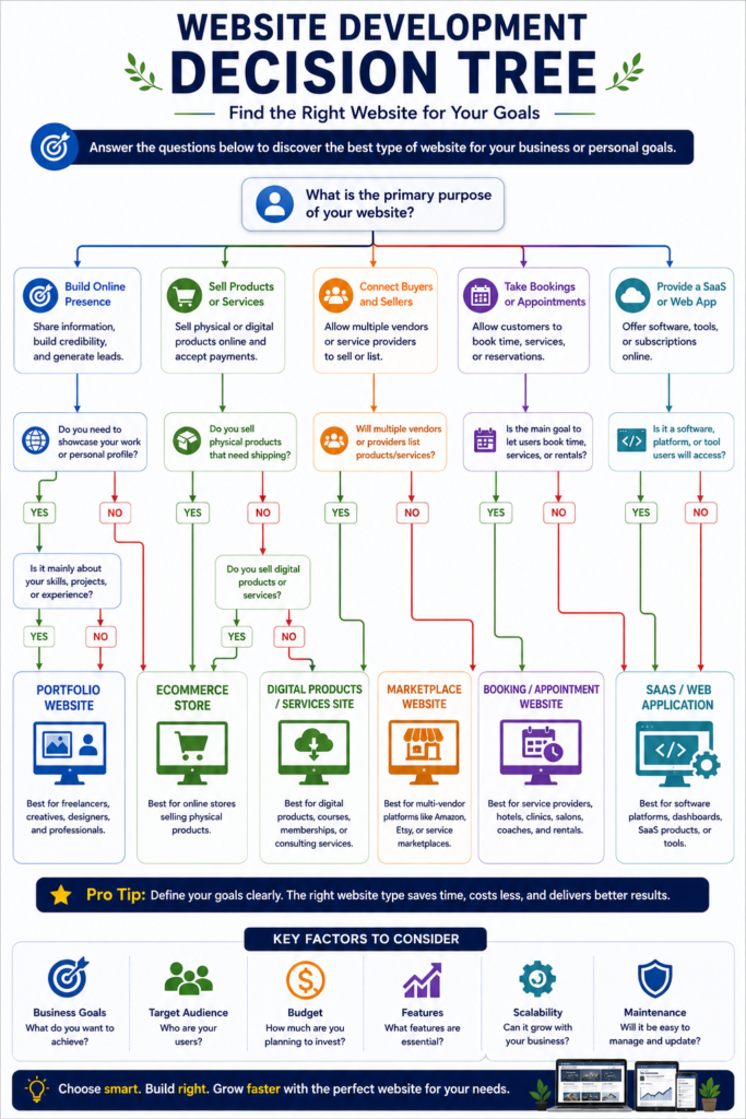 Decision tree helping businesses choose the right type of website.