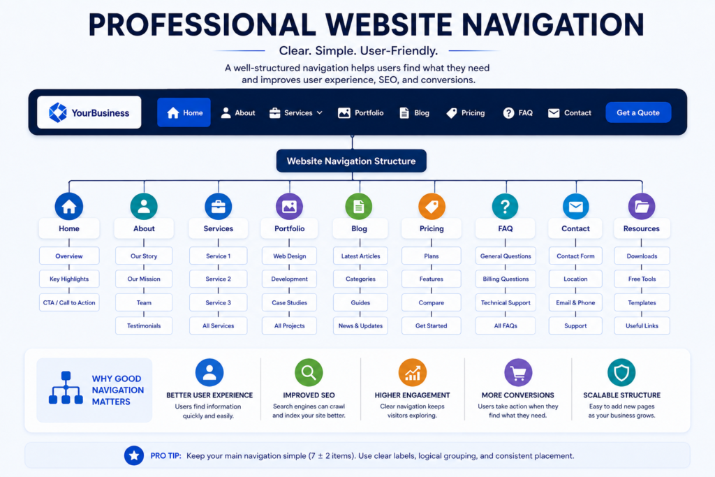 Diagram illustrating a clear and user-friendly website navigation menu.