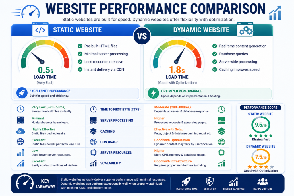 Performance comparison between static and dynamic websites.