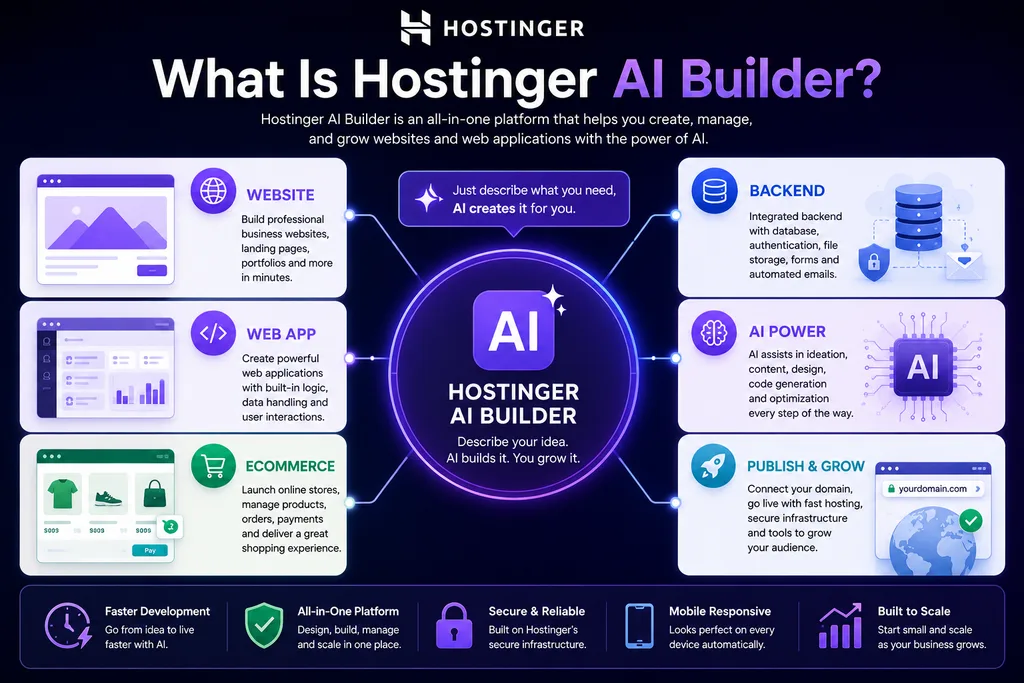 Hostinger AI Builder platform for creating websites web apps ecommerce and online projects