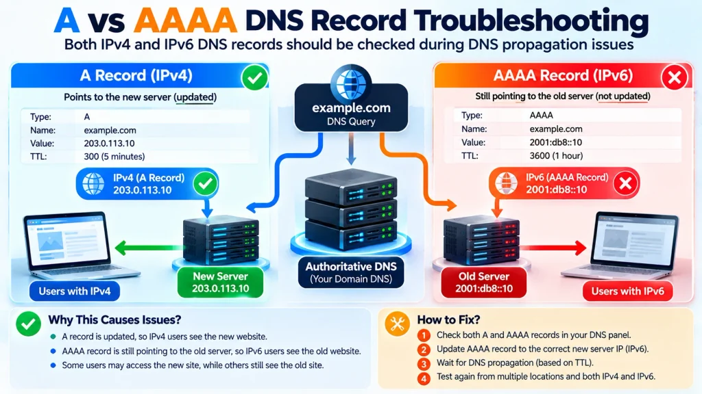 A and AAAA DNS records pointing users to different website servers