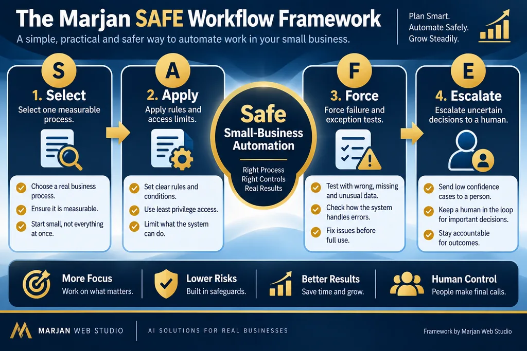 Marjan SAFE Workflow Framework covering process selection, access limits, failure testing and human escalation