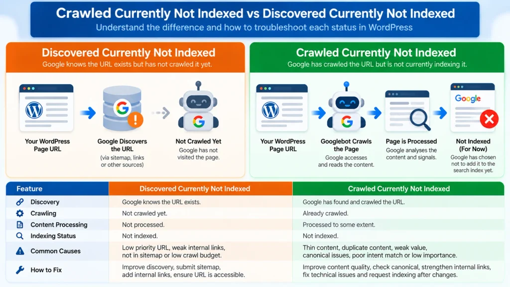 Crawled currently not indexed vs discovered currently not indexed