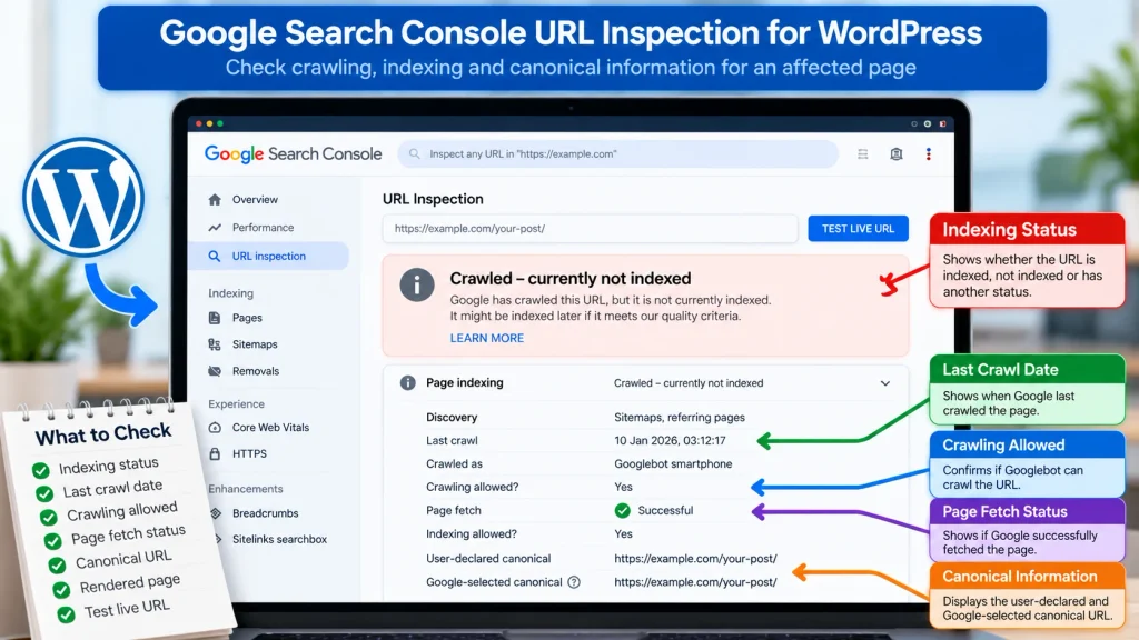 Google Search Console URL Inspection for WordPress indexing