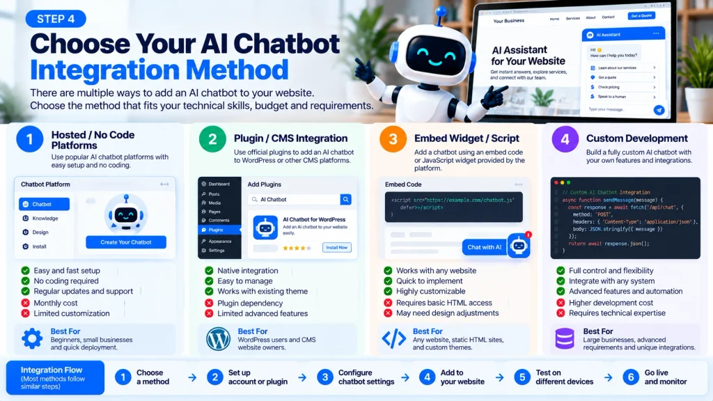 Four methods for integrating an AI chatbot into a website