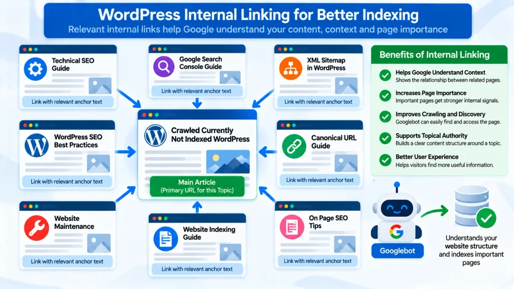 Internal links helping Google understand an important WordPress page